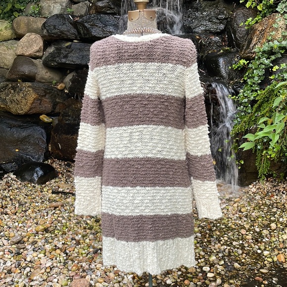 FREE PEOPLE LONG STRIPED CARDIGAN SWEATER - M 🍁🤎 - Picture 3 of 8
